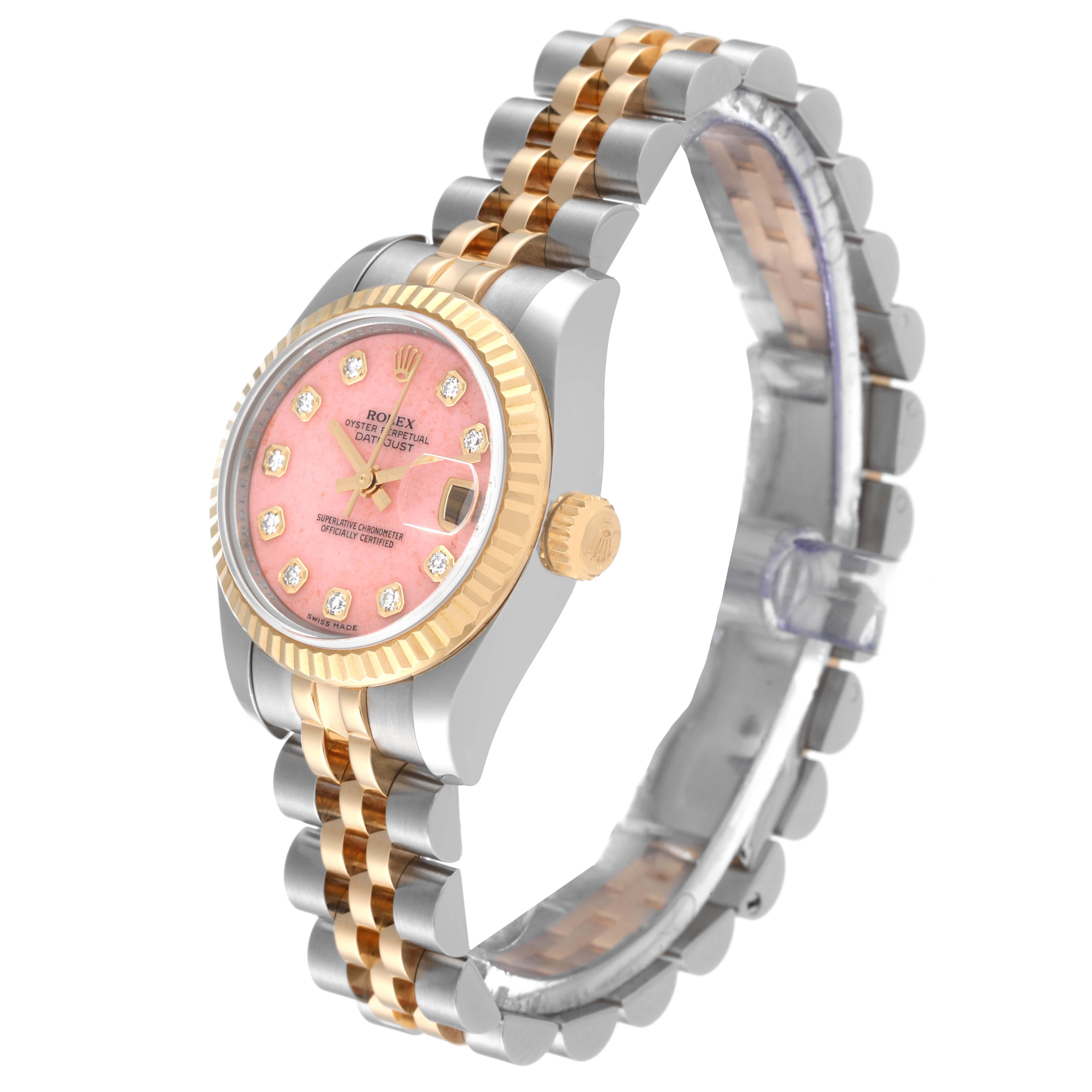 Women's Rolex Datejust Steel Yellow Gold Coral Diamond Dial Ladies Watch 179173 For Sale