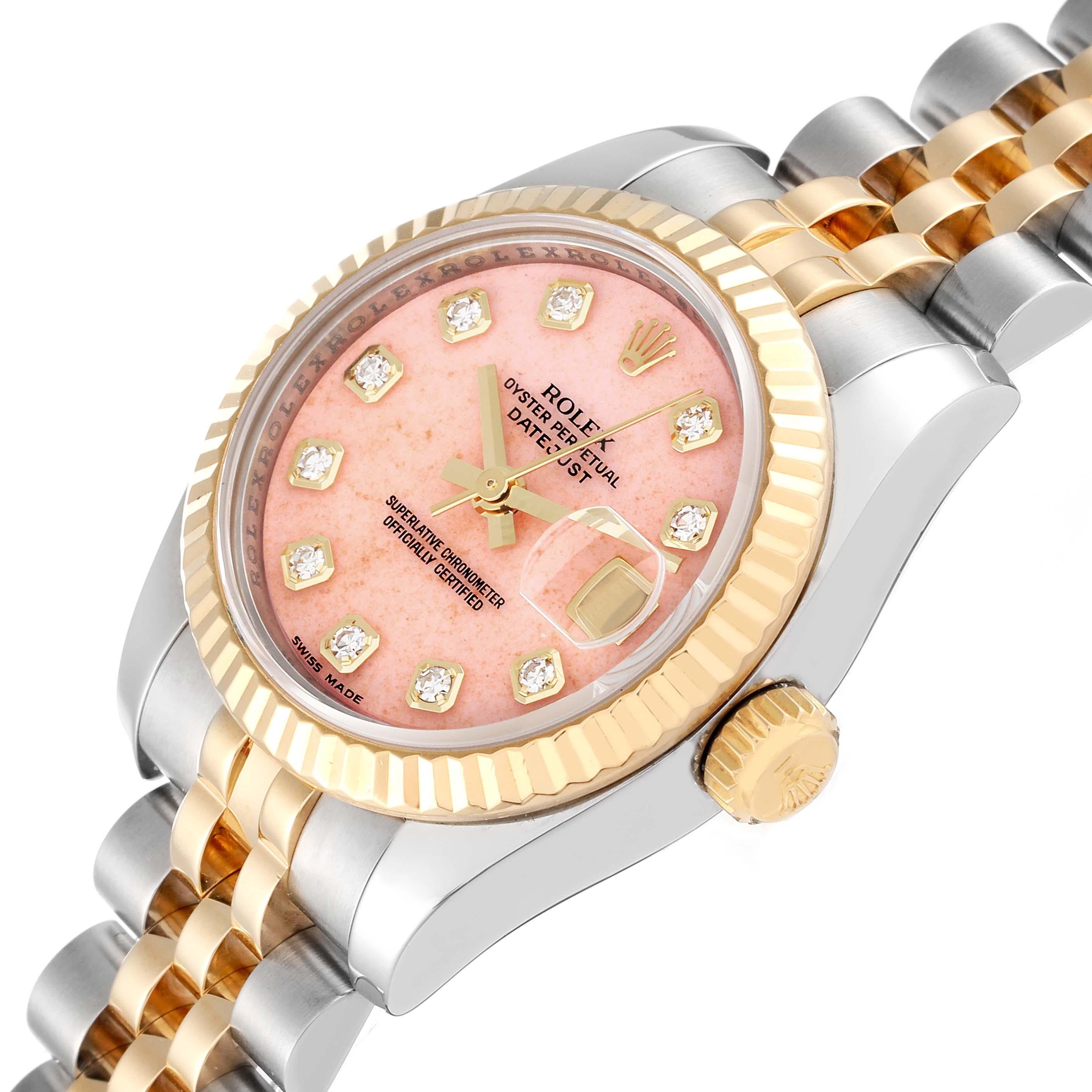 Women's Rolex Datejust Steel Yellow Gold Coral Diamond Dial Ladies Watch 179173