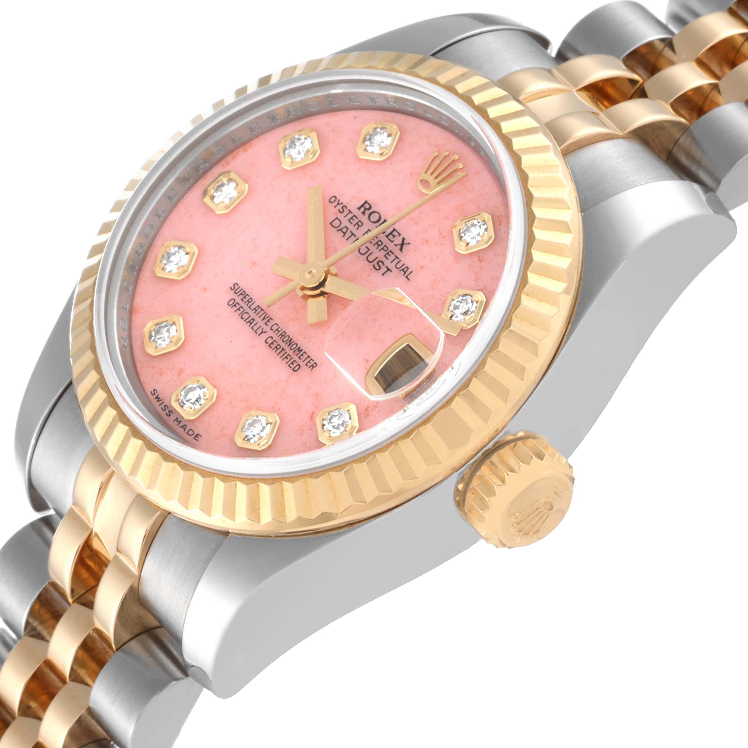 Rolex Datejust Steel Yellow Gold Coral Diamond Dial Ladies Watch 179173 For Sale 1