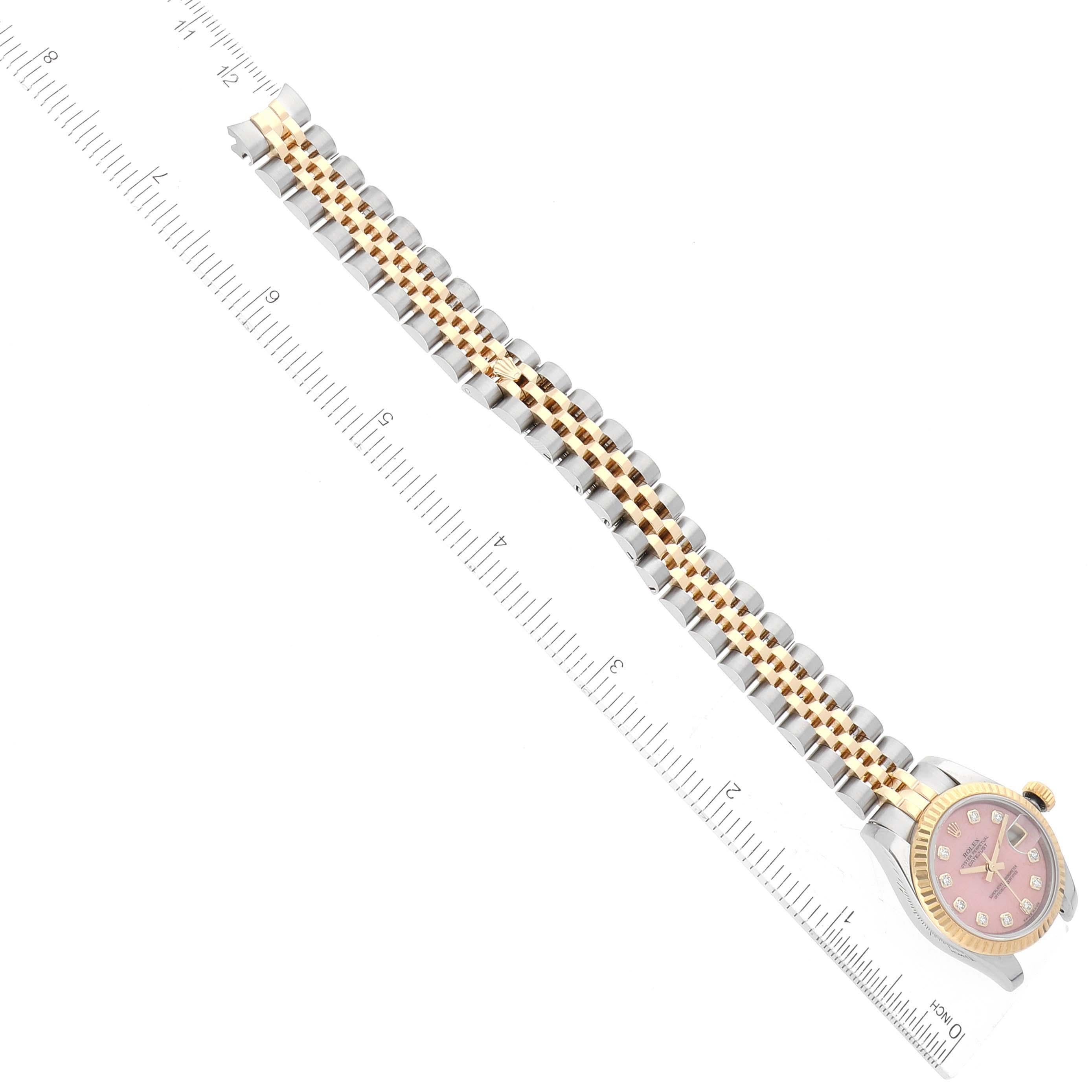 Rolex Montre Datejust en acier, or jaune, corail et cadran en diamants pour femmes 179173 en vente 5