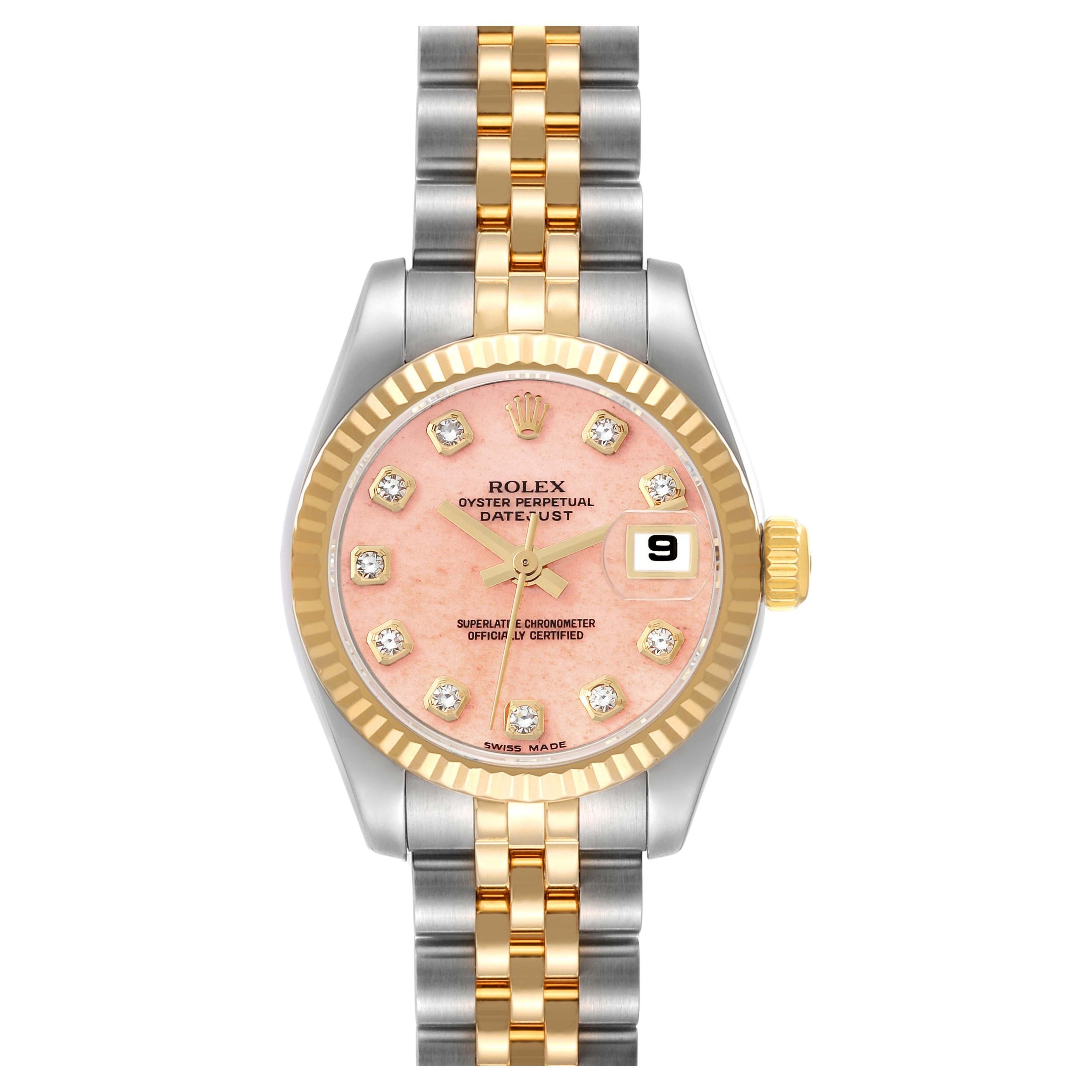 Rolex Datejust Steel Yellow Gold Coral Diamond Dial Ladies Watch 179173