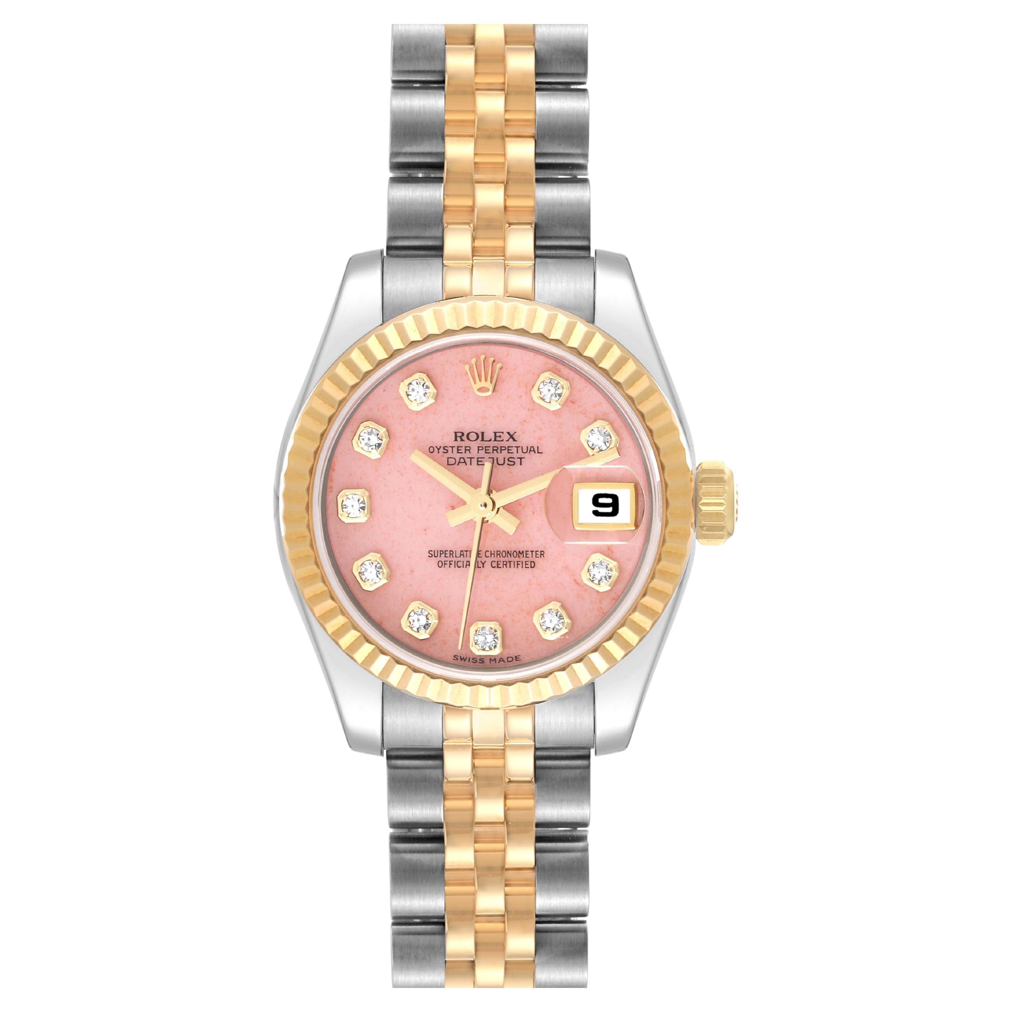 Rolex Datejust Steel Yellow Gold Coral Diamond Dial Ladies Watch 179173 For Sale