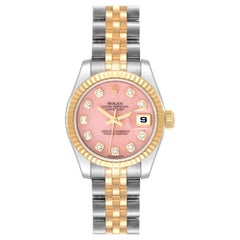Rolex Datejust Steel Yellow Gold Coral Diamond Dial Ladies Watch 179173