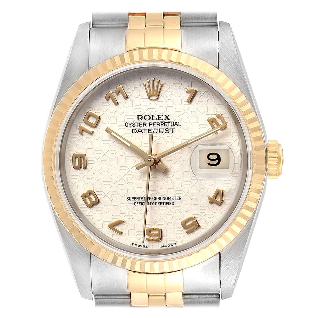 Rolex Datejust Steel Yellow Gold Dial Men's Watch 16233 Box Papers
