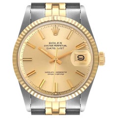 Rolex Datejust Steel Yellow Gold Dial Vintage Mens Watch 1601 Box Papers