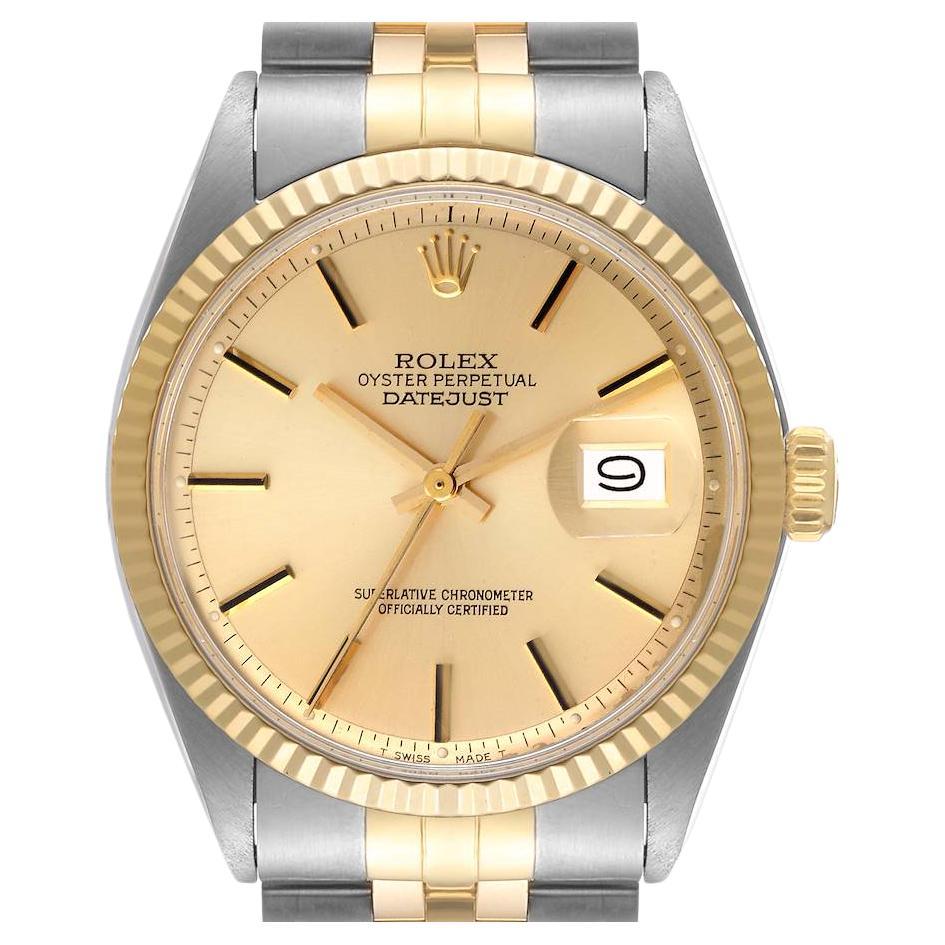 Rolex Datejust Steel Yellow Gold Dial Vintage Mens Watch 1601 at 1stDibs