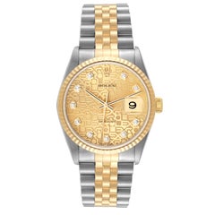 Rolex Datejust Steel Yellow Gold Diamond Anniversary Dial Mens Watch 16233