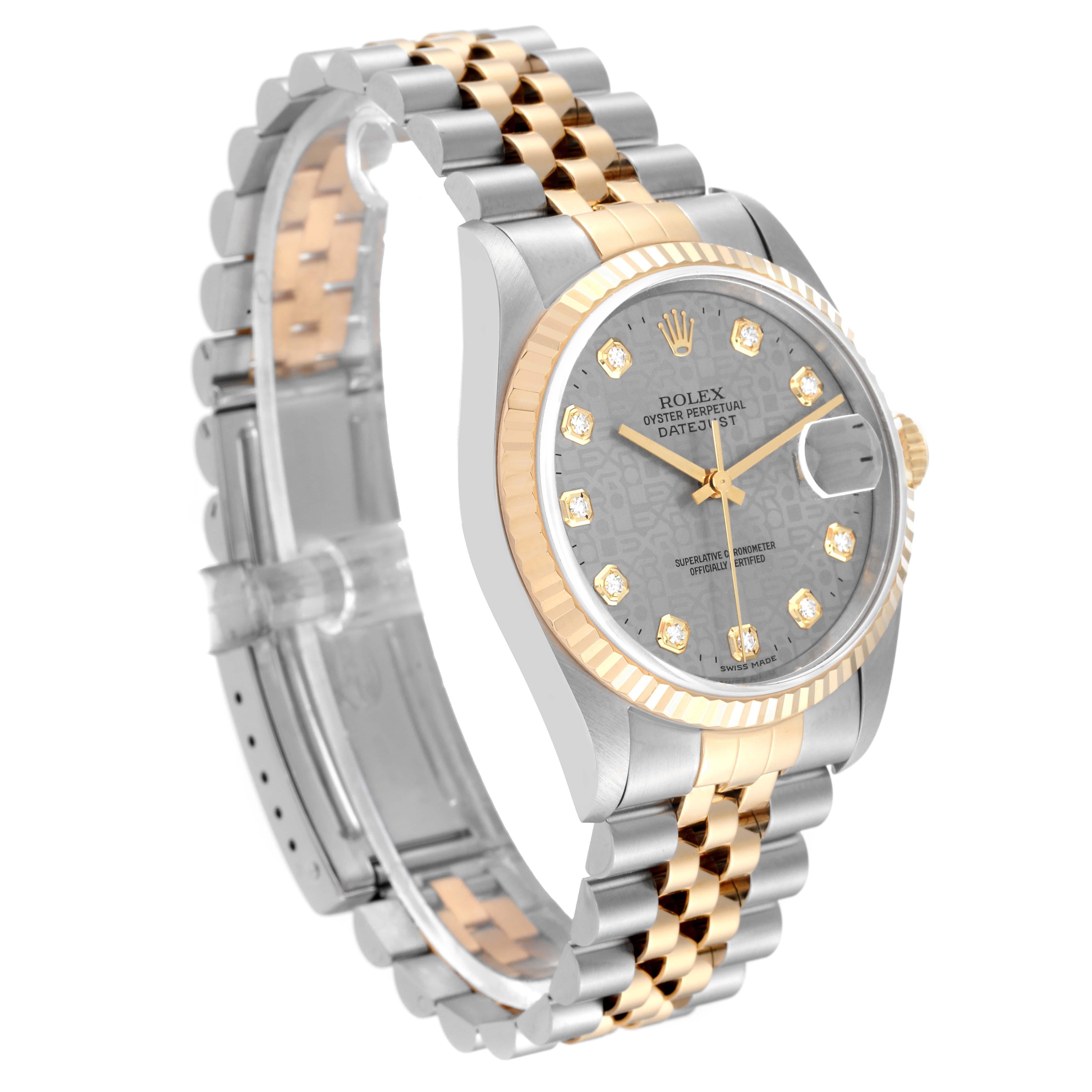Rolex Datejust Steel Yellow Gold Diamond Anniversary Dial Mens Watch 16233 In Excellent Condition In Atlanta, GA