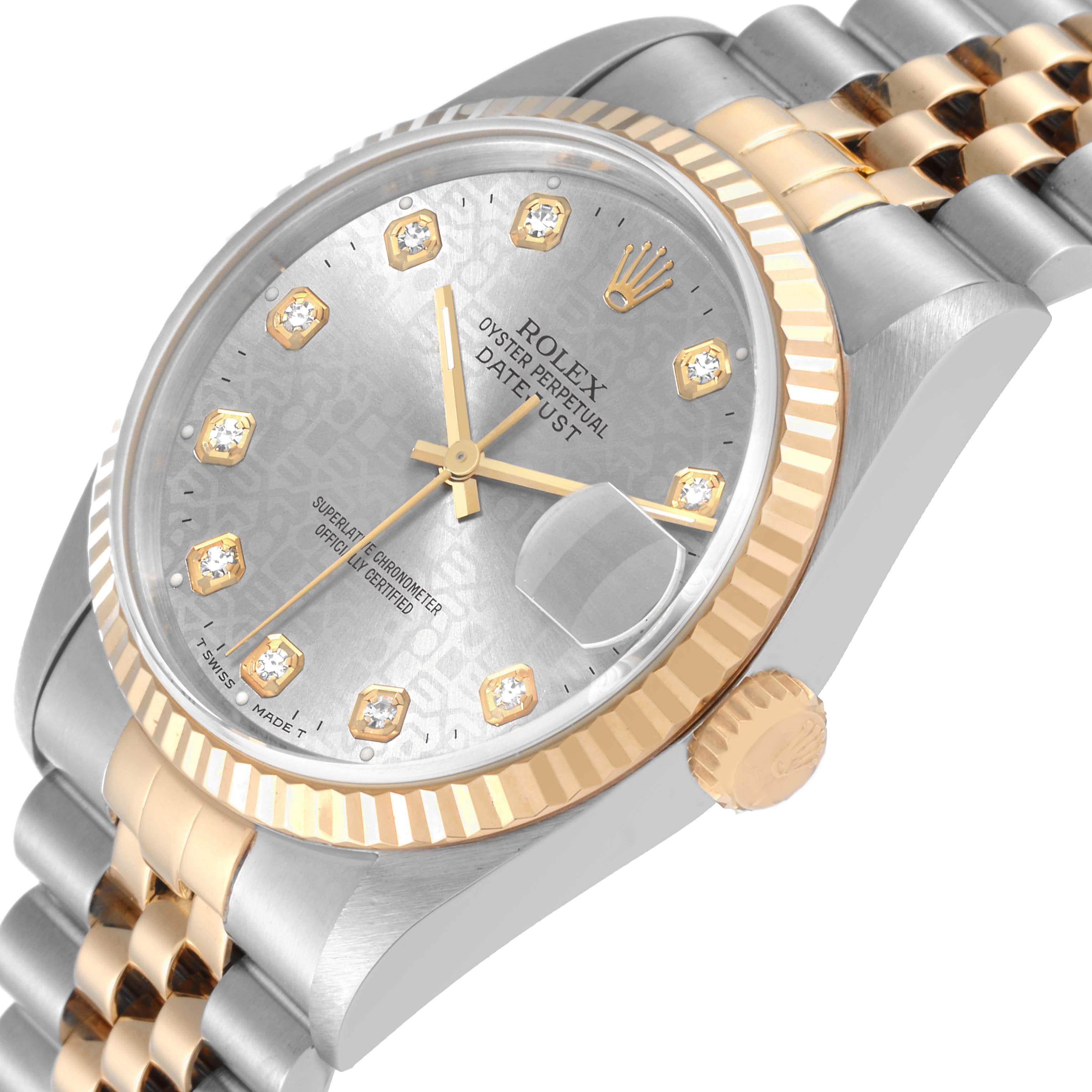 Rolex Datejust Steel Yellow Gold Diamond Anniversary Dial Mens Watch 16233 1