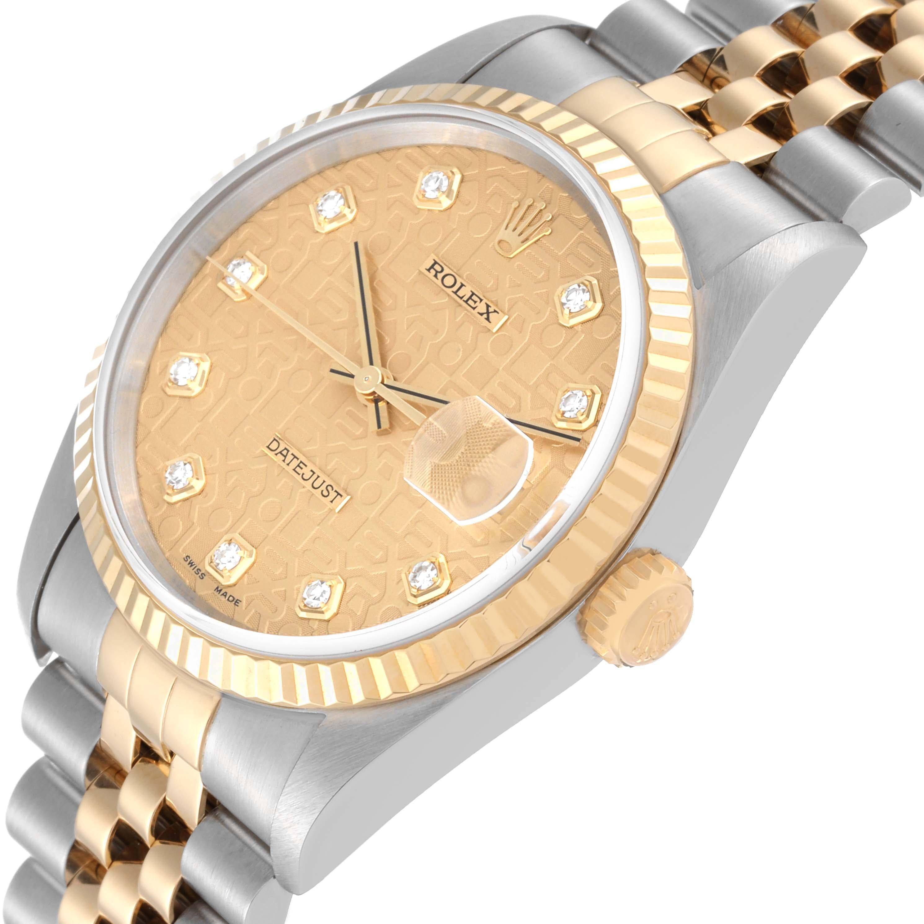 Rolex Datejust Steel Yellow Gold Diamond Anniversary Dial Mens Watch 16233 For Sale 1