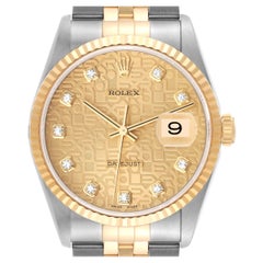 Rolex Datejust Steel Yellow Gold Diamond Anniversary Dial Mens Watch 16233