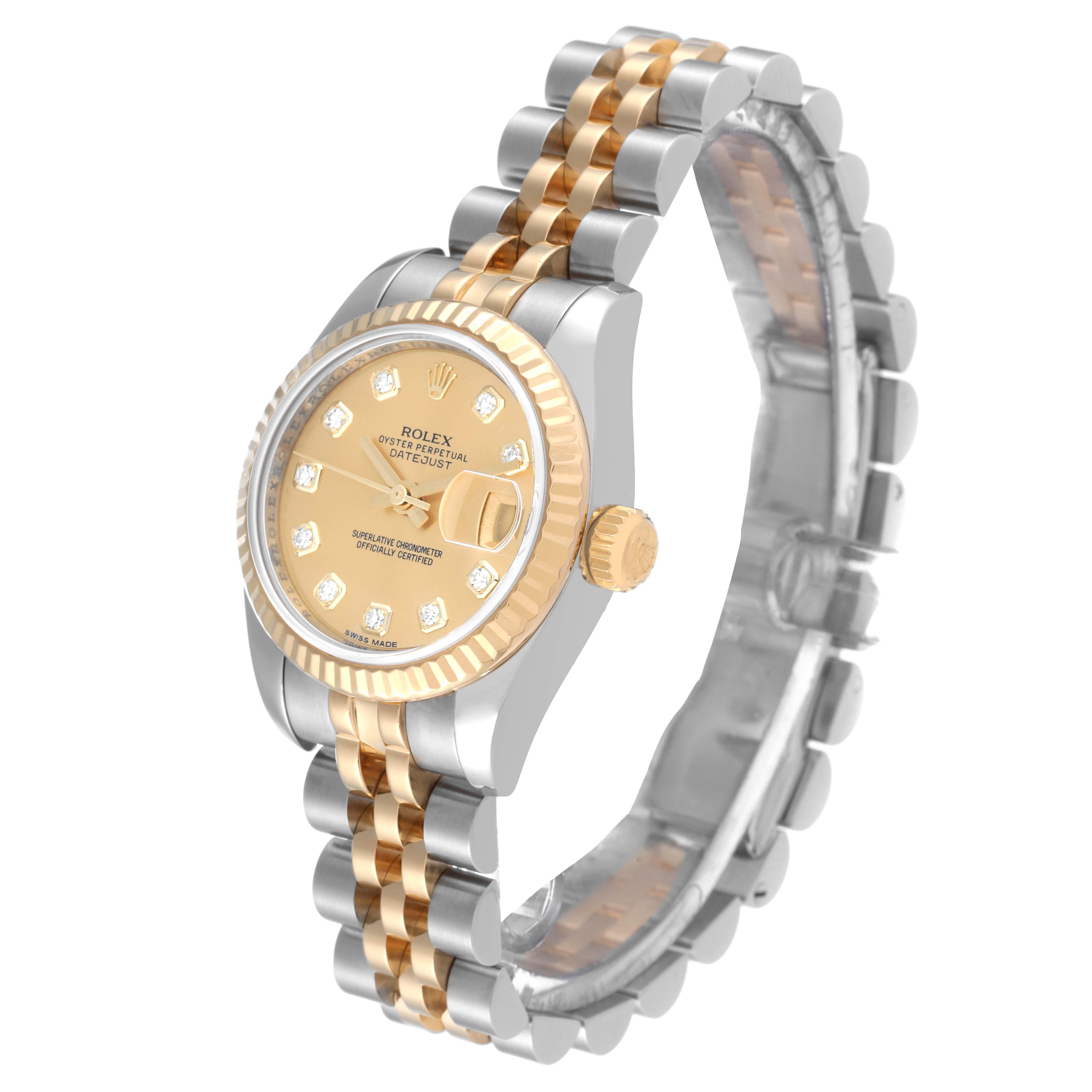 Women's Rolex Datejust Steel Yellow Gold Diamond Dial Ladies Watch 179173 Box Card