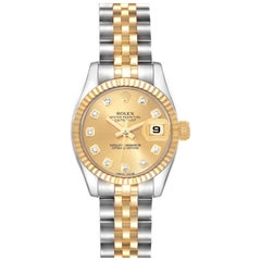 Rolex Datejust Steel Yellow Gold Diamond Dial Ladies Watch 179173 Box Card