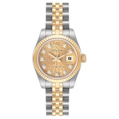 Rolex Datejust Steel Yellow Gold Diamond Dial Ladies Watch 179173 Box Card