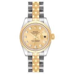 Rolex Datejust Steel Yellow Gold Diamond Dial Ladies Watch 179173 Box Card