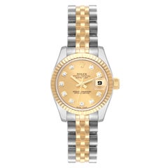 Rolex Datejust Steel Yellow Gold Diamond Dial Ladies Watch 179173 Box Papers