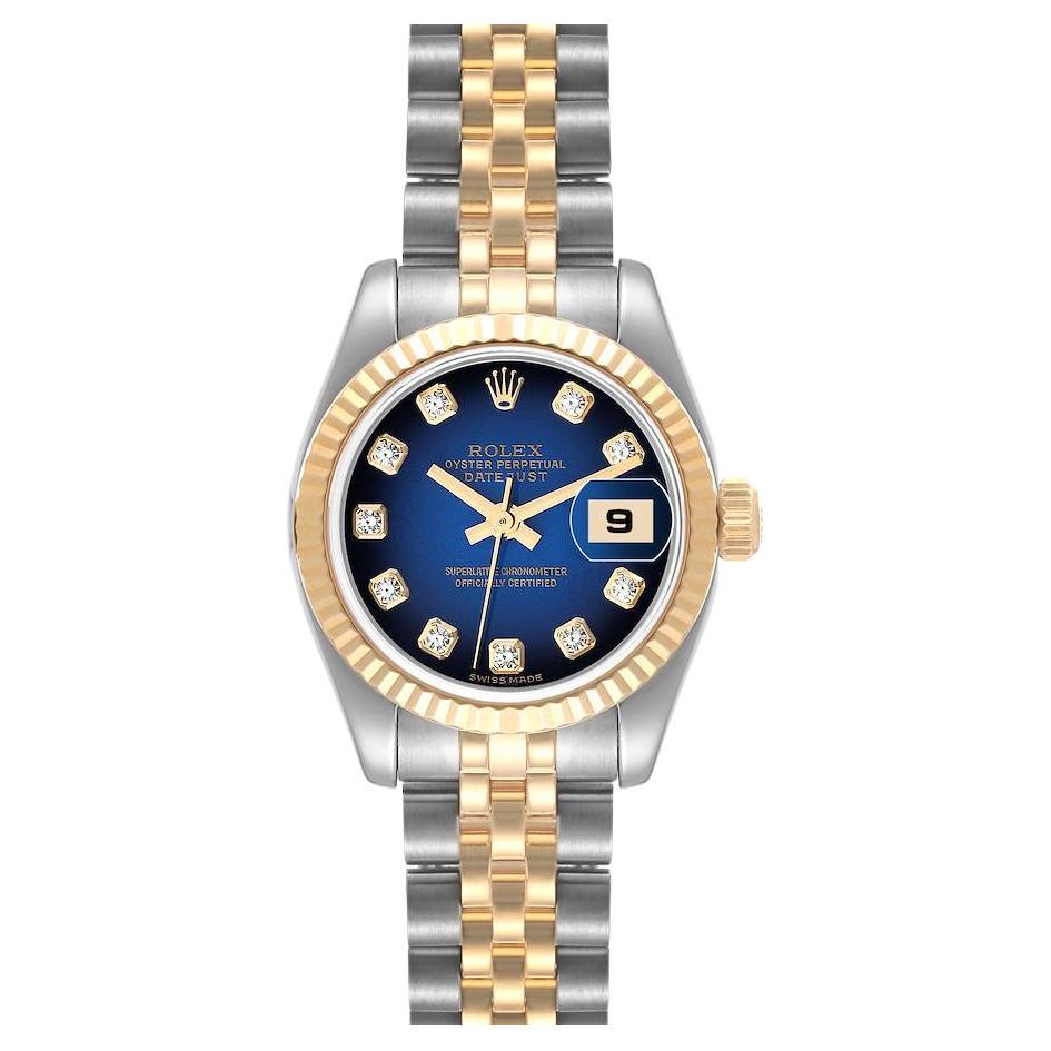 Rolex Datejust Steel Yellow Gold Diamond Dial Ladies Watch 179173 Box Papers