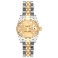 Rolex Datejust Steel Yellow Gold Diamond Dial Ladies Watch 179173 Box Papers