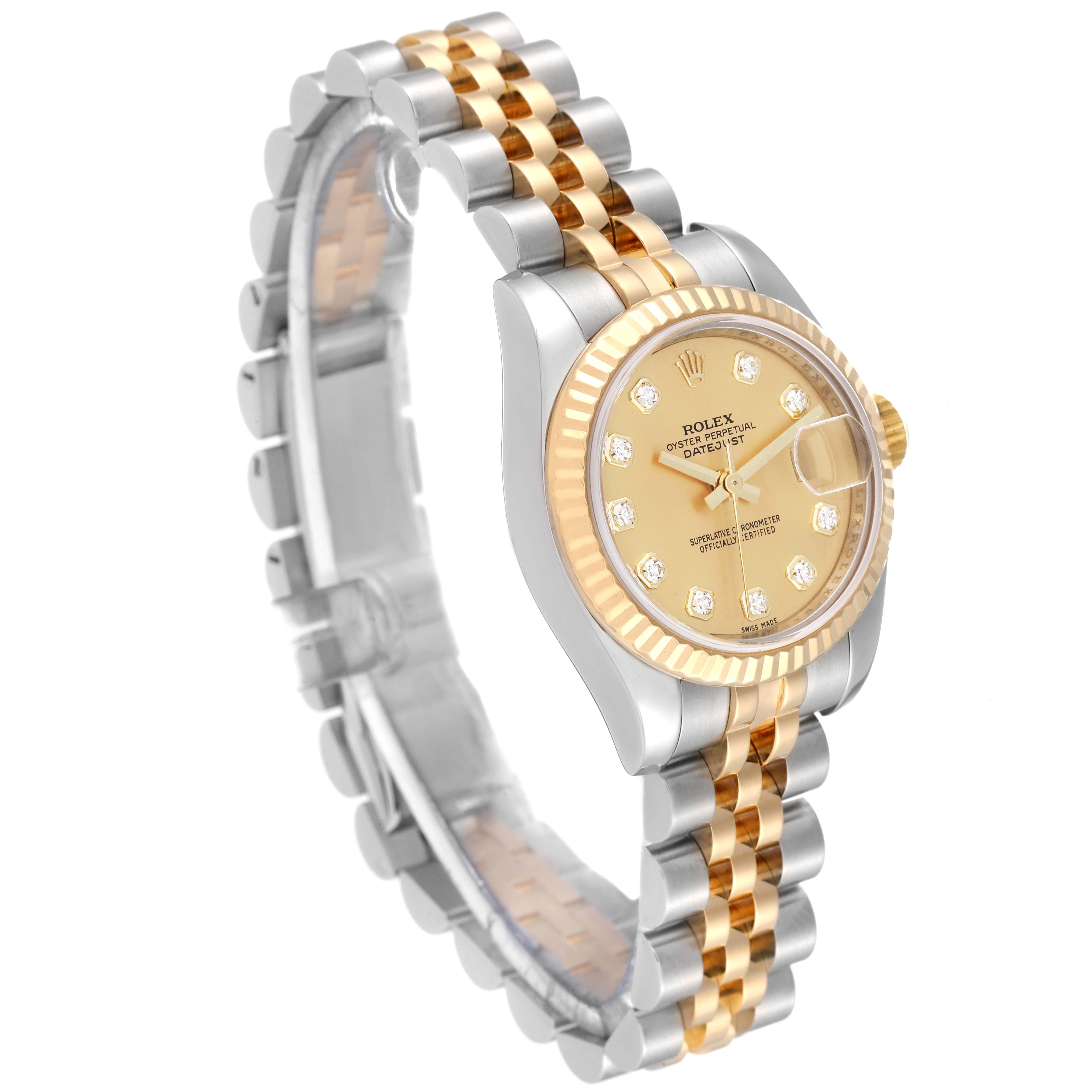 Rolex Datejust Steel Yellow Gold Diamond Dial Ladies Watch 179173 In Excellent Condition In Atlanta, GA