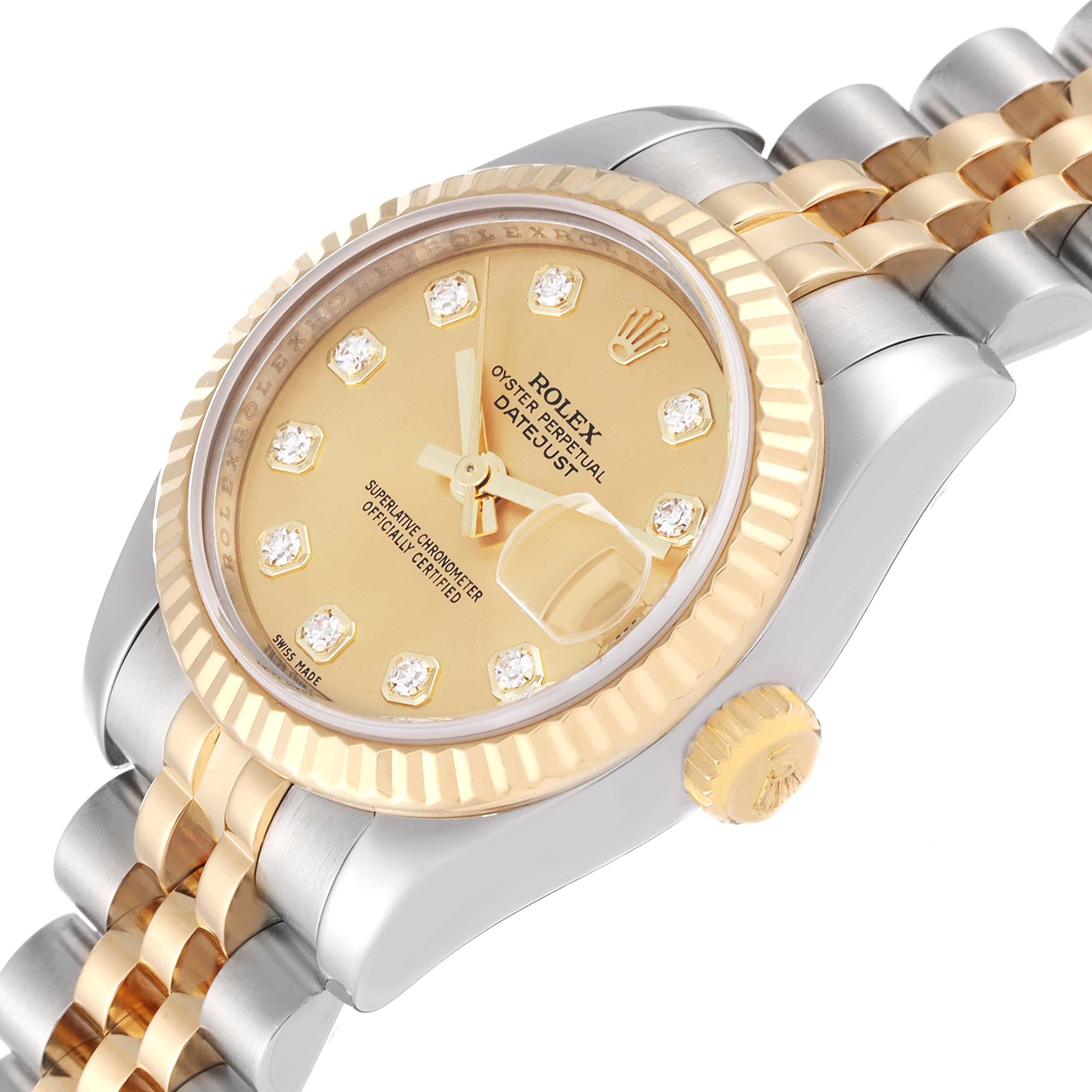 Rolex Datejust Steel Yellow Gold Diamond Dial Ladies Watch 179173 1