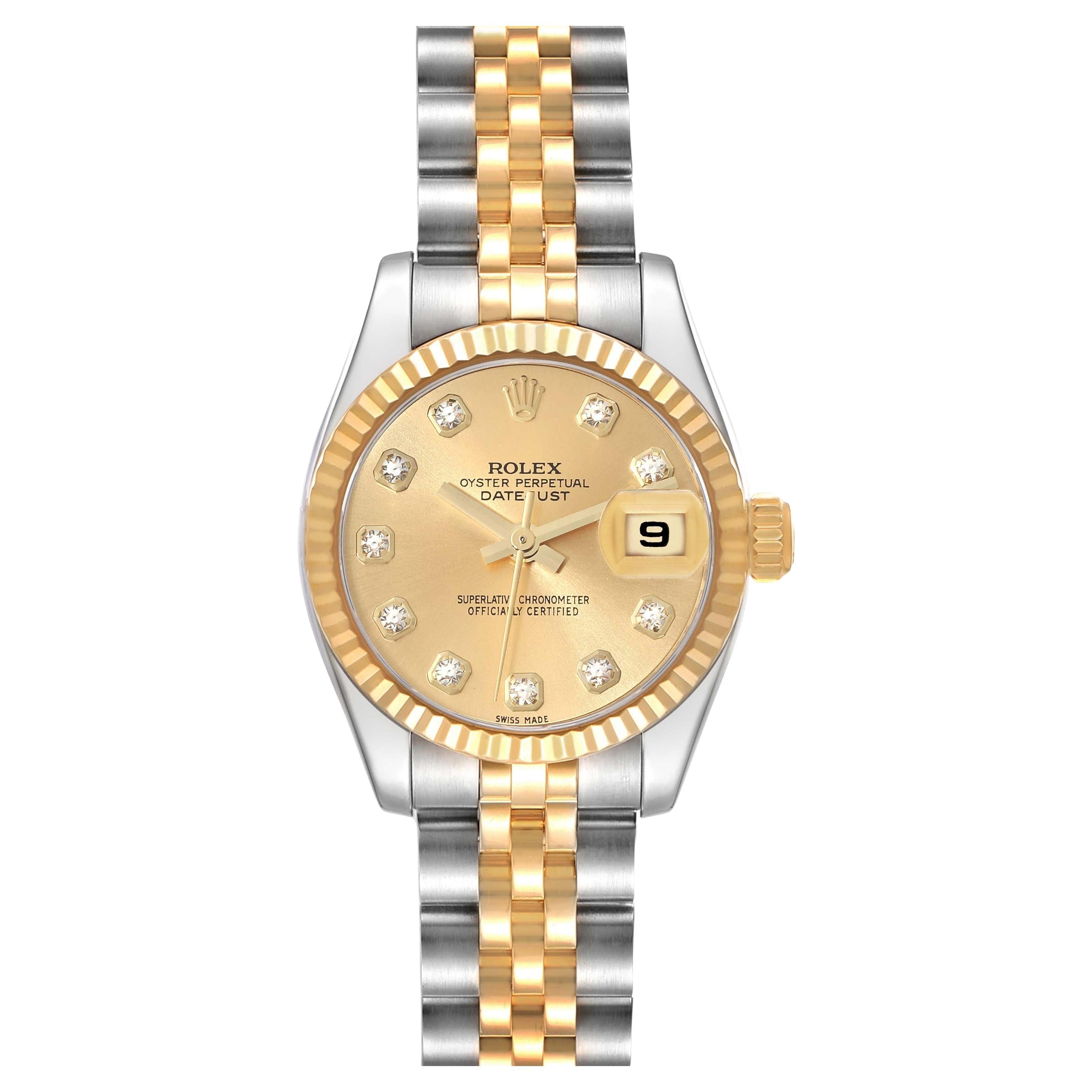 Rolex Datejust Steel Yellow Gold Diamond Dial Ladies Watch 179173