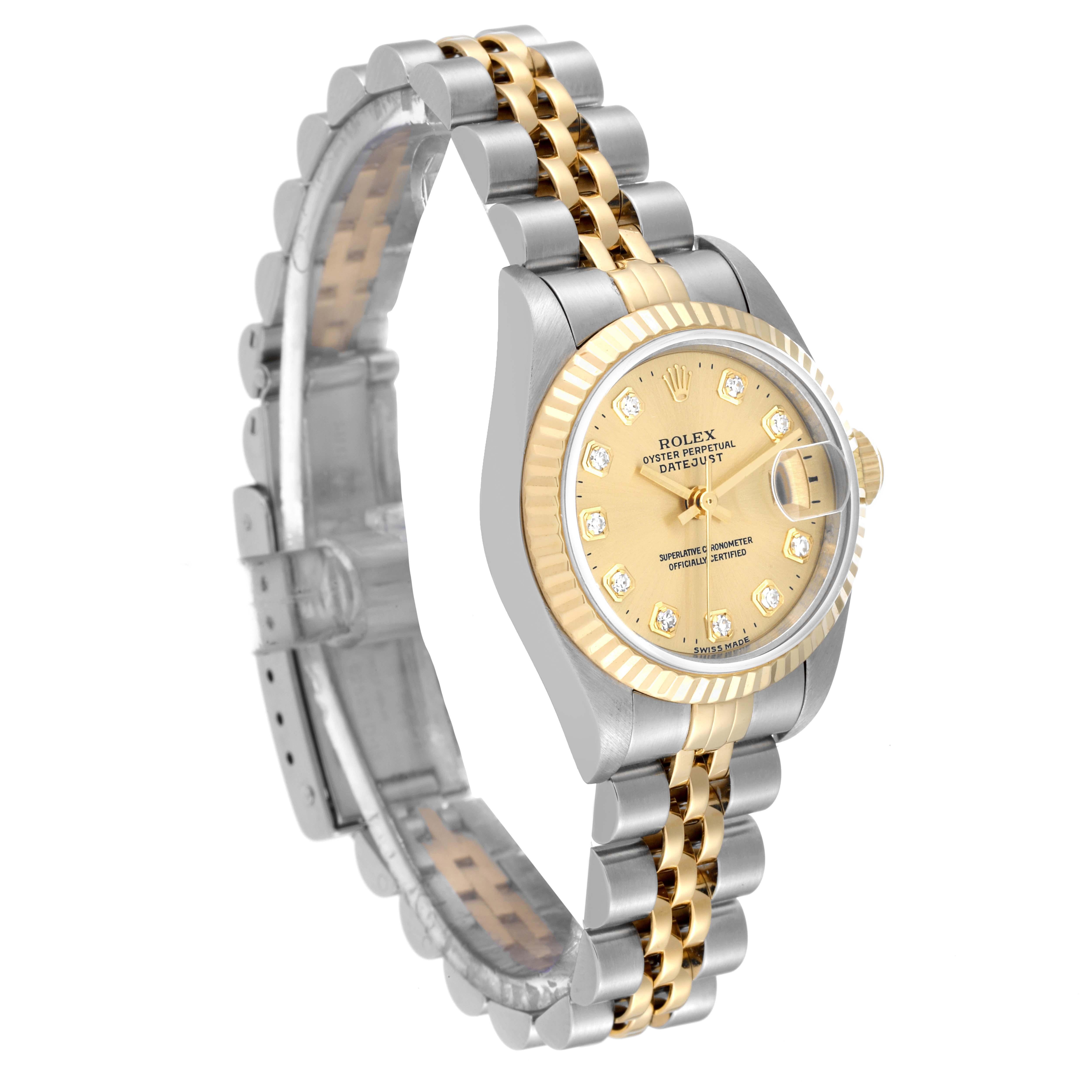Rolex Datejust Steel Yellow Gold Diamond Dial Ladies Watch 69173 Box Papers In Excellent Condition In Atlanta, GA