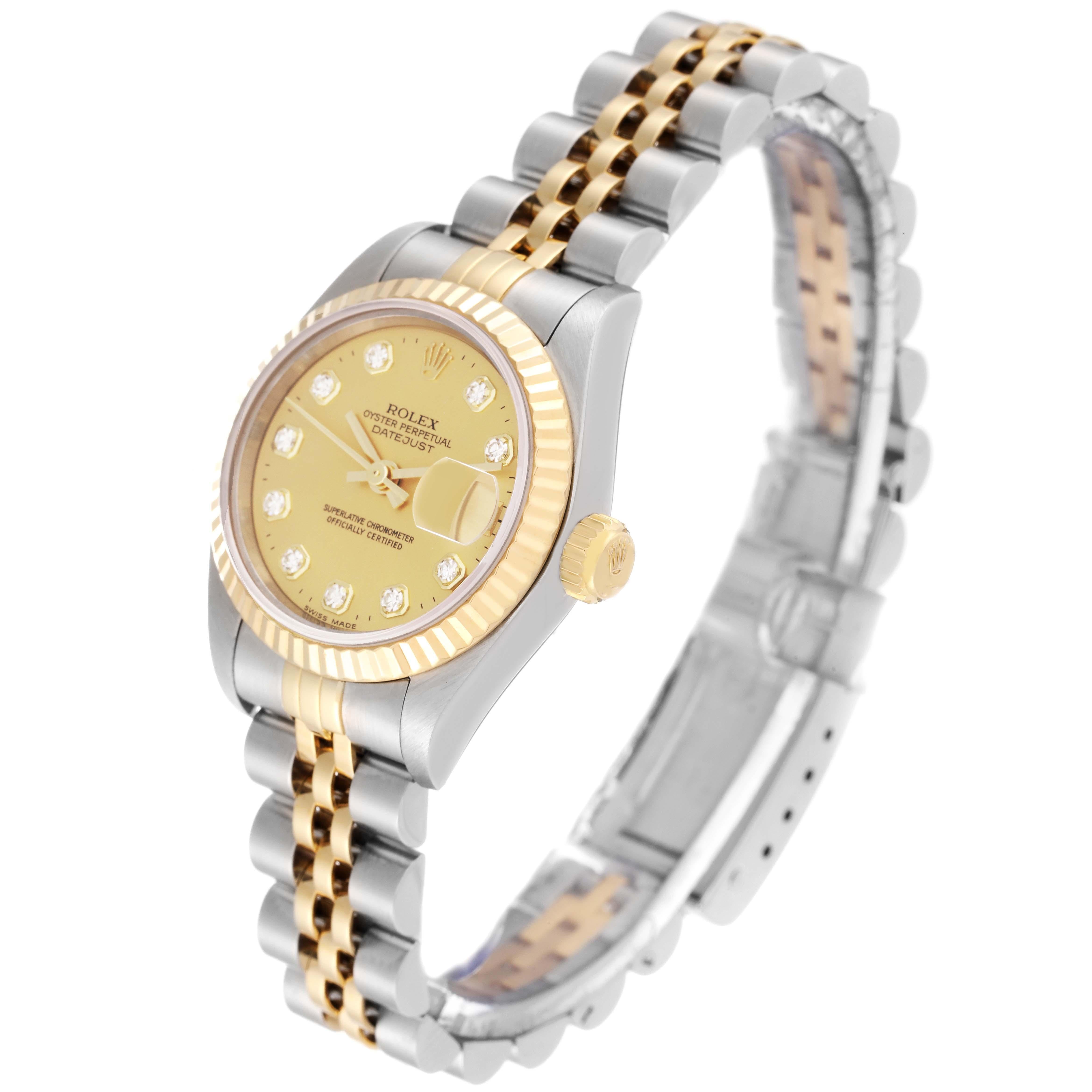 Women's Rolex Datejust Steel Yellow Gold Diamond Dial Ladies Watch 69173 Box Papers