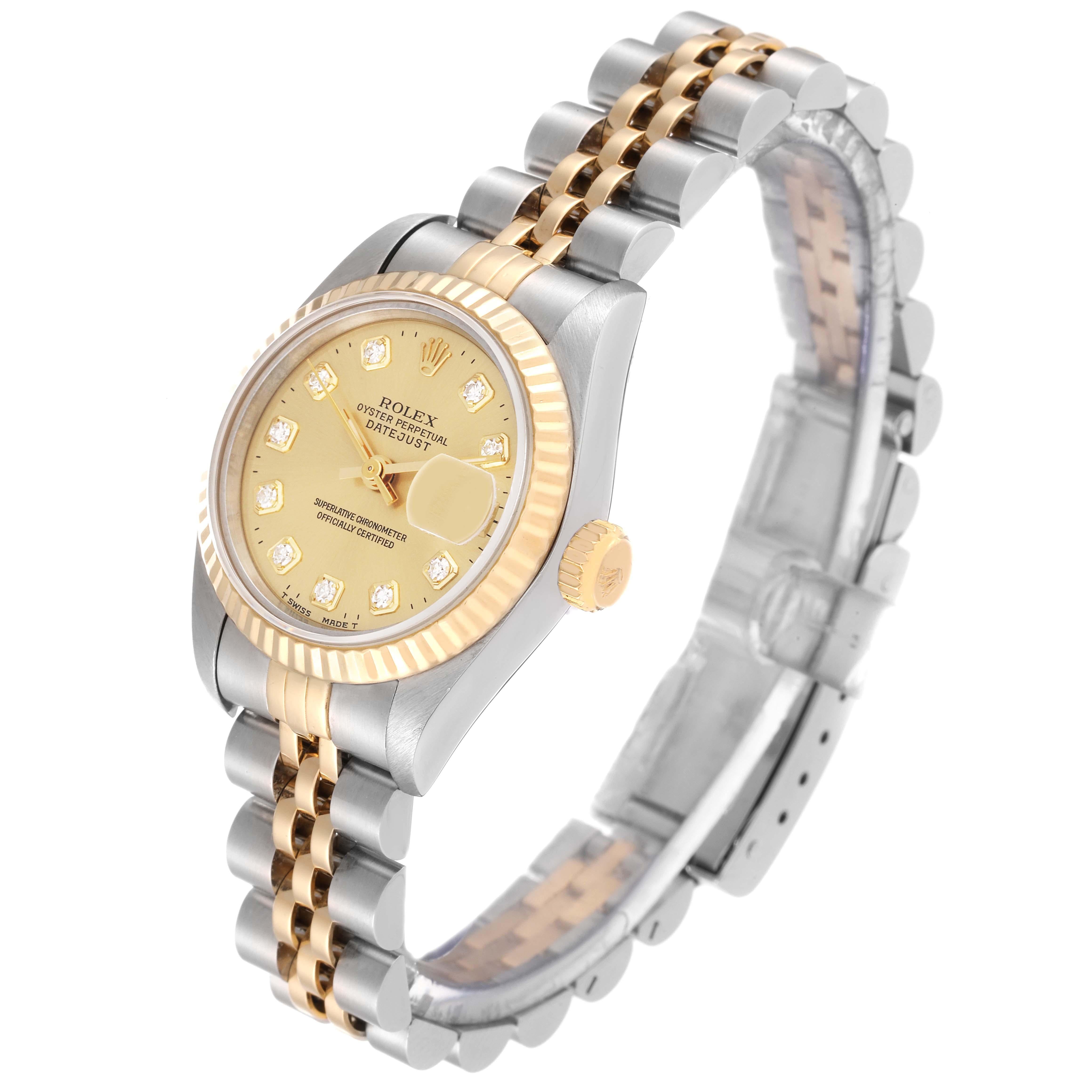 Women's Rolex Datejust Steel Yellow Gold Diamond Dial Ladies Watch 69173 Box Papers