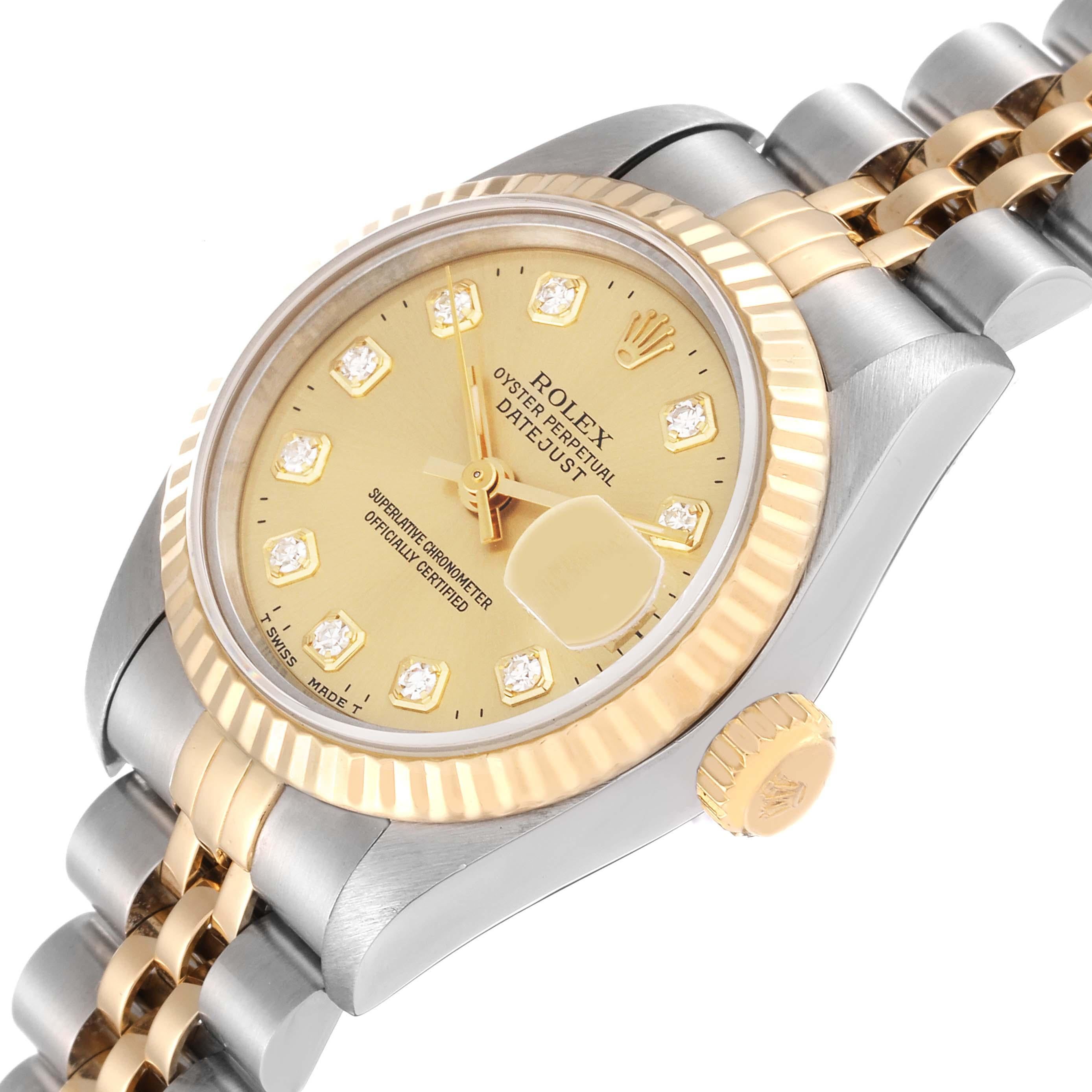 Rolex Datejust Steel Yellow Gold Diamond Dial Ladies Watch 69173 Box Papers 1
