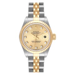 Rolex Datejust Steel Yellow Gold Diamond Dial Ladies Watch 69173 Box Papers