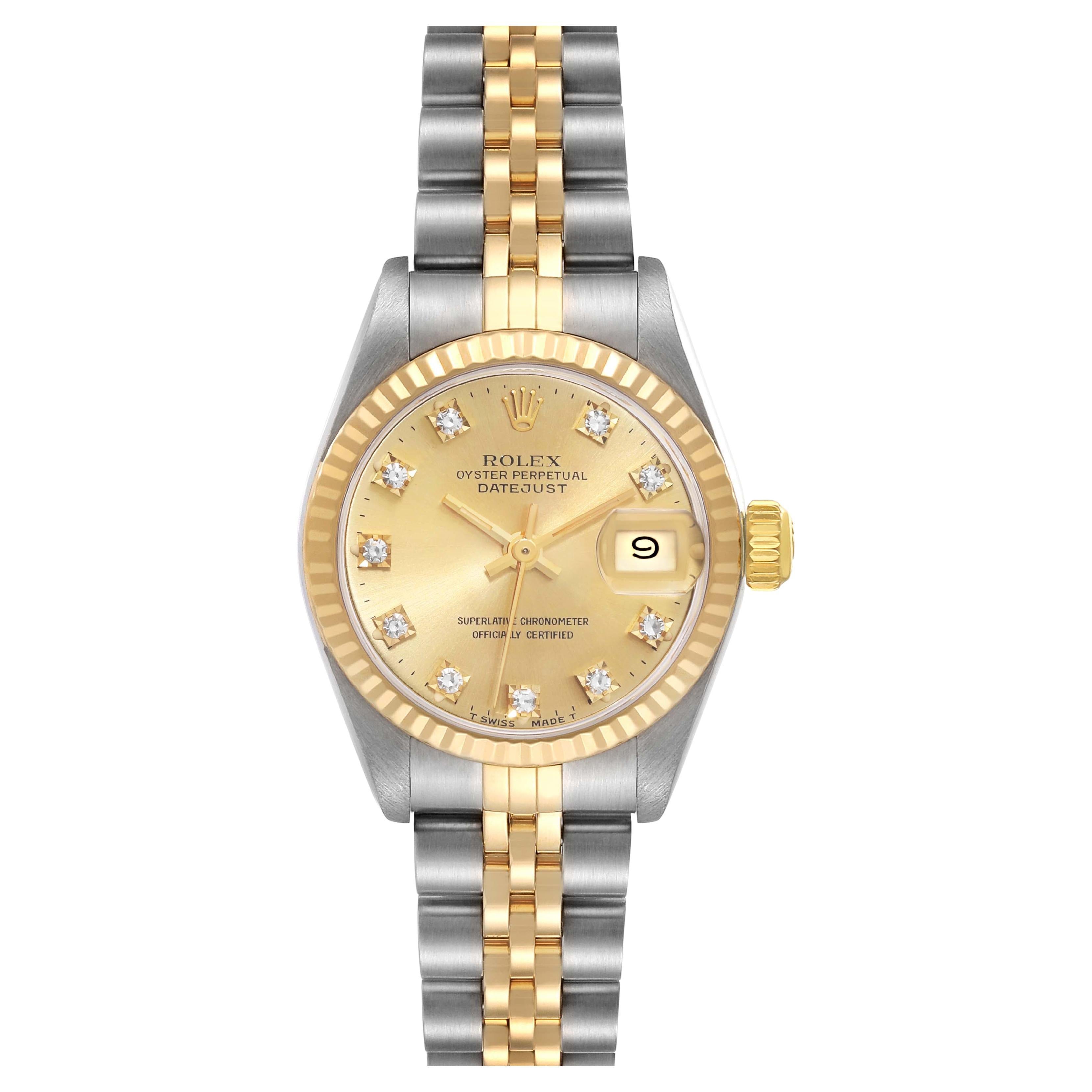 Rolex Datejust Steel Yellow Gold Diamond Dial Ladies Watch 69173 Box Papers