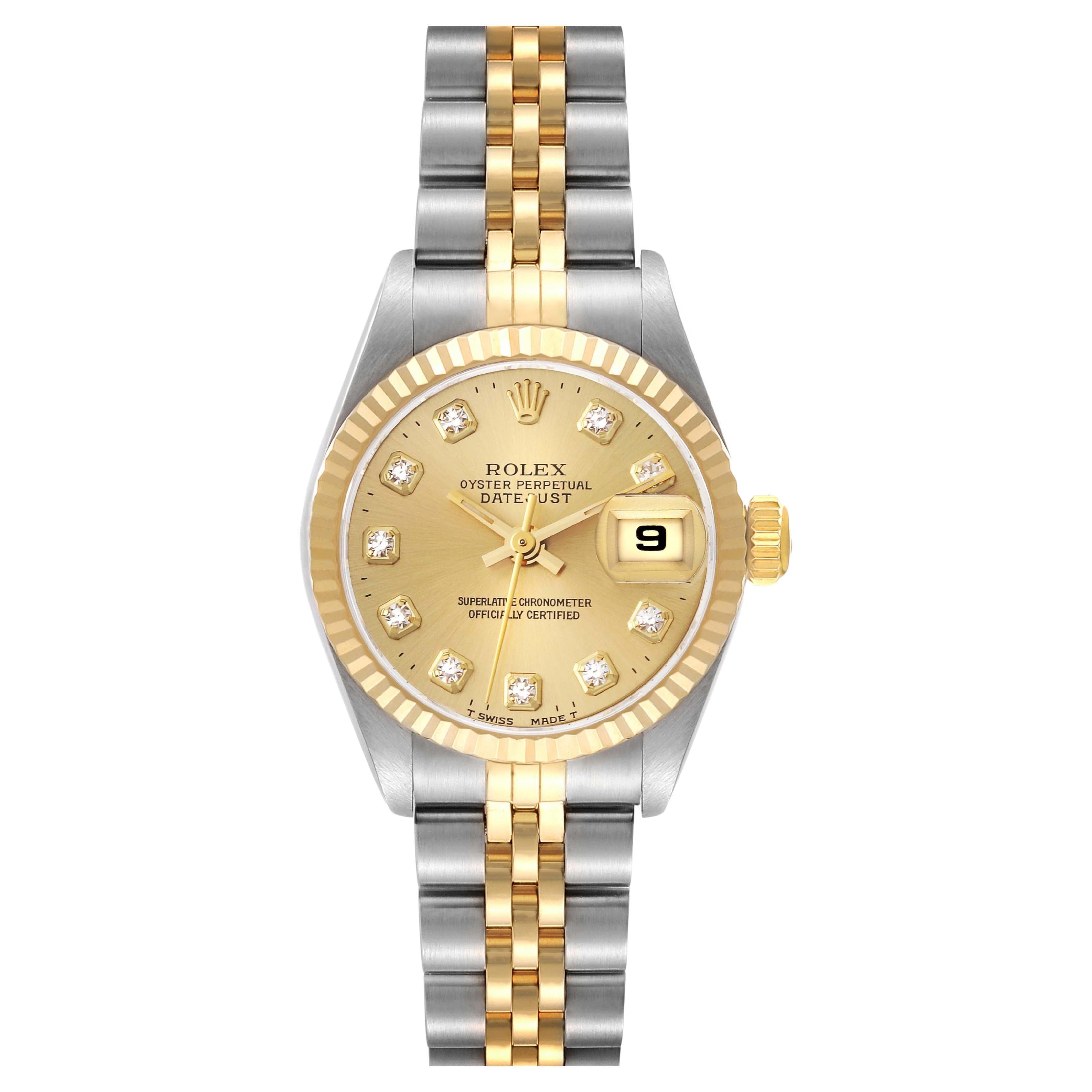 Rolex Datejust Steel Yellow Gold Diamond Dial Ladies Watch 69173 Box Papers