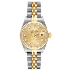 Rolex Datejust Steel Yellow Gold Diamond Dial Ladies Watch 69173 Box Papers