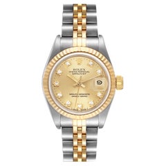 Rolex Datejust Steel Yellow Gold Diamond Dial Ladies Watch 69173 Box Papers