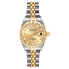 Rolex Datejust Steel Yellow Gold Diamond Dial Ladies Watch 69173 Box Papers