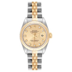 Rolex Datejust Steel Yellow Gold Diamond Dial Ladies Watch 69173 Box Papers