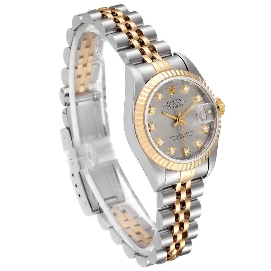 Rolex Datejust Steel Yellow Gold Diamond Dial Ladies Watch 69173 In Excellent Condition In Atlanta, GA