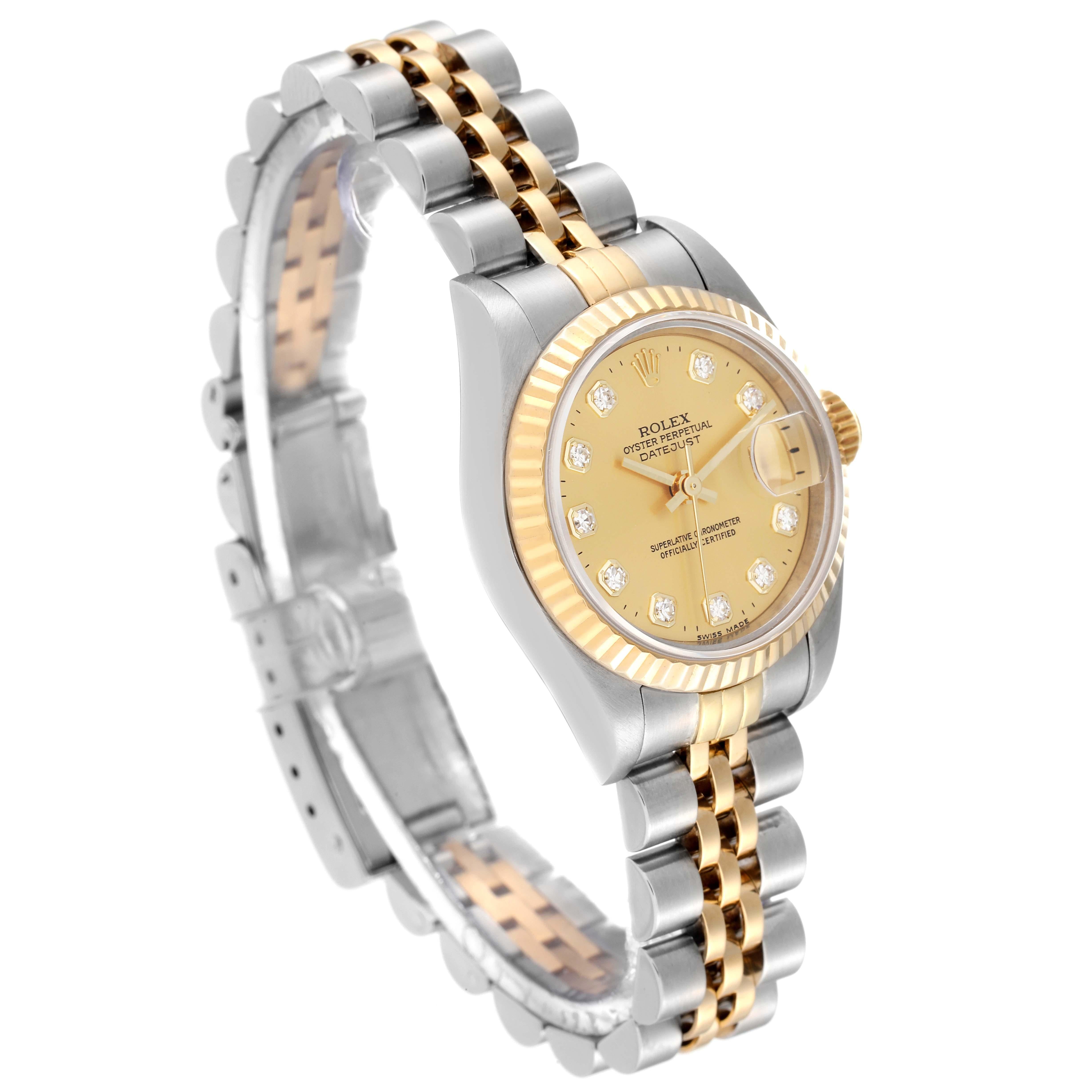 Rolex Datejust Steel Yellow Gold Diamond Dial Ladies Watch 69173 In Good Condition In Atlanta, GA