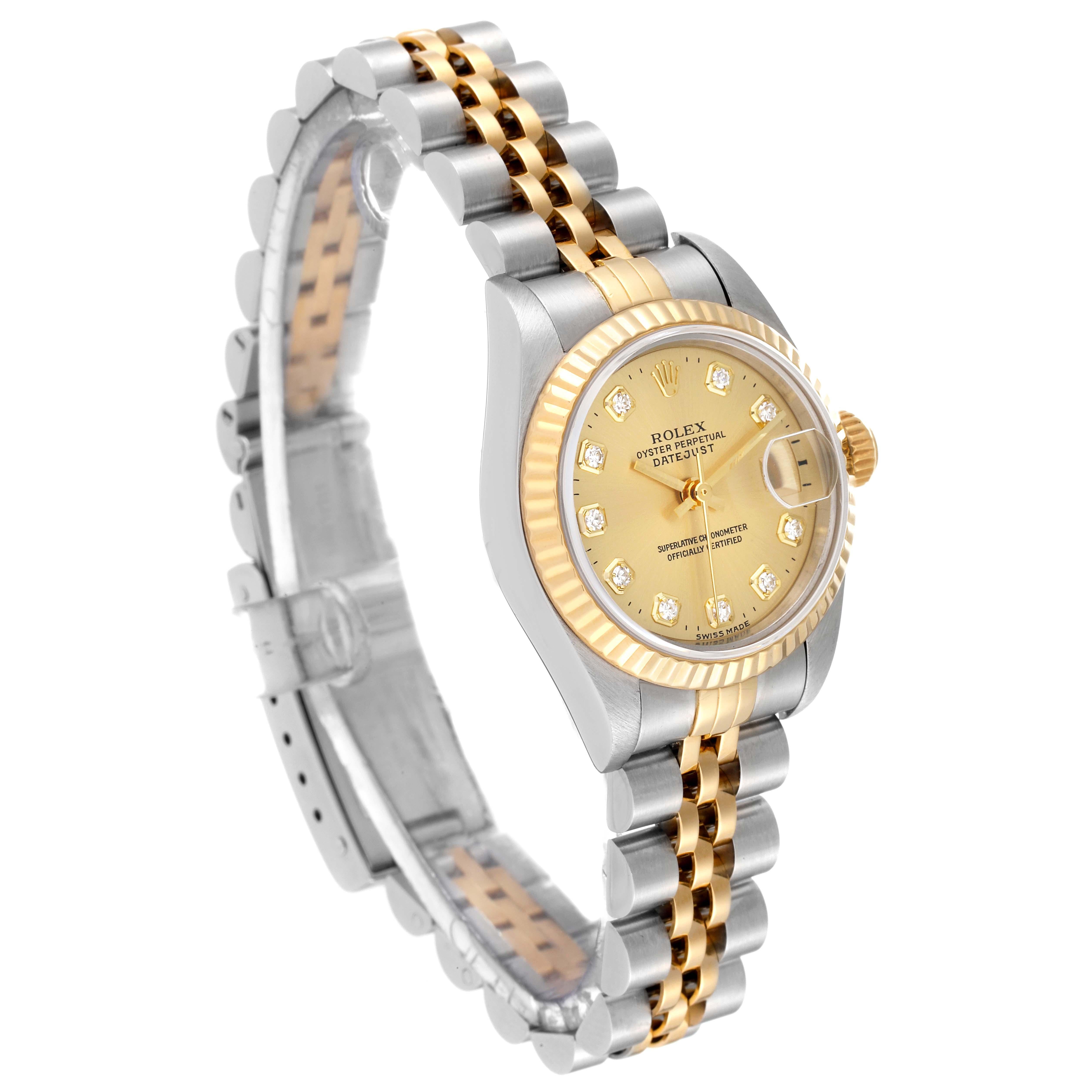 Rolex Datejust Steel Yellow Gold Diamond Dial Ladies Watch 69173 In Excellent Condition In Atlanta, GA