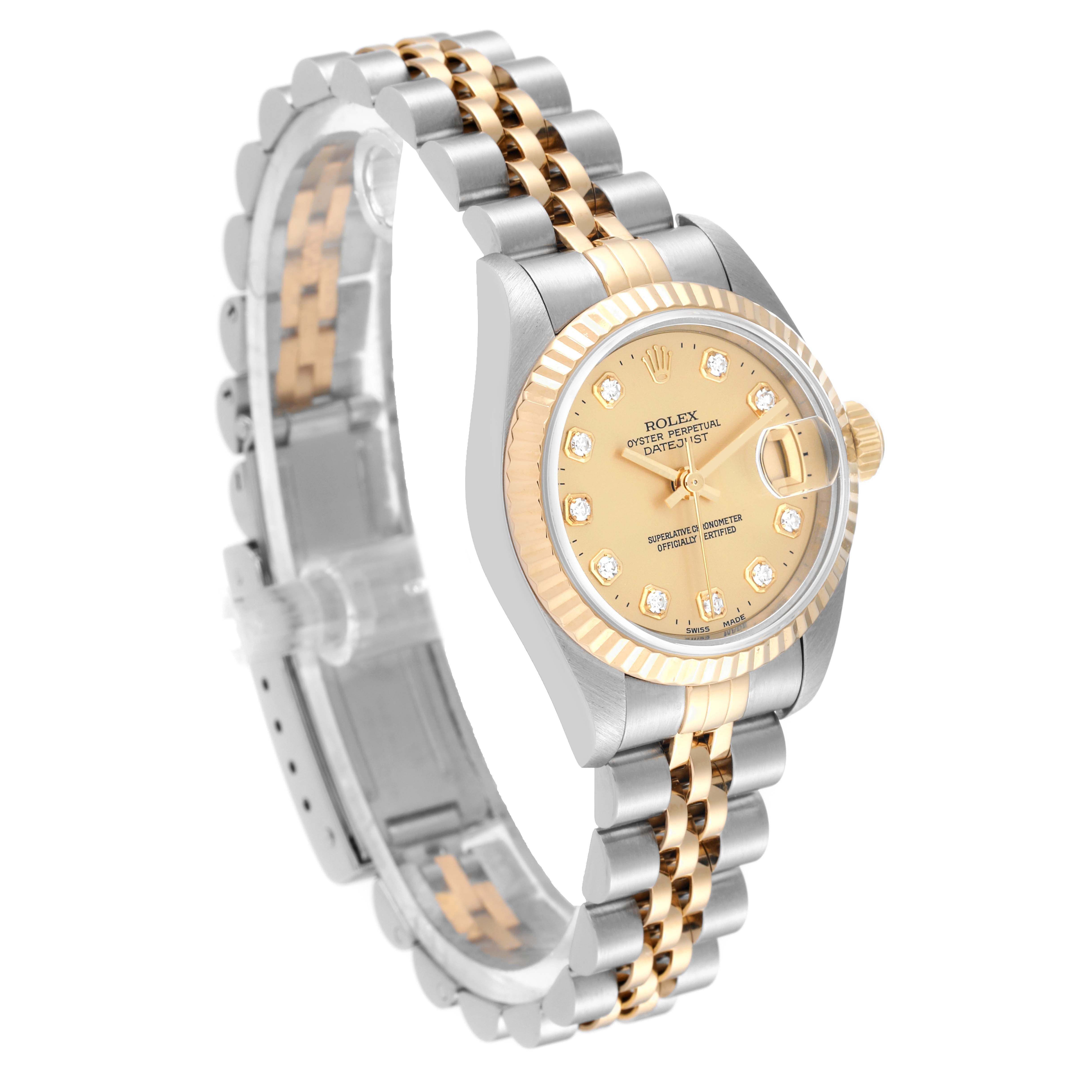 Rolex Datejust Steel Yellow Gold Diamond Dial Ladies Watch 69173 In Excellent Condition For Sale In Atlanta, GA