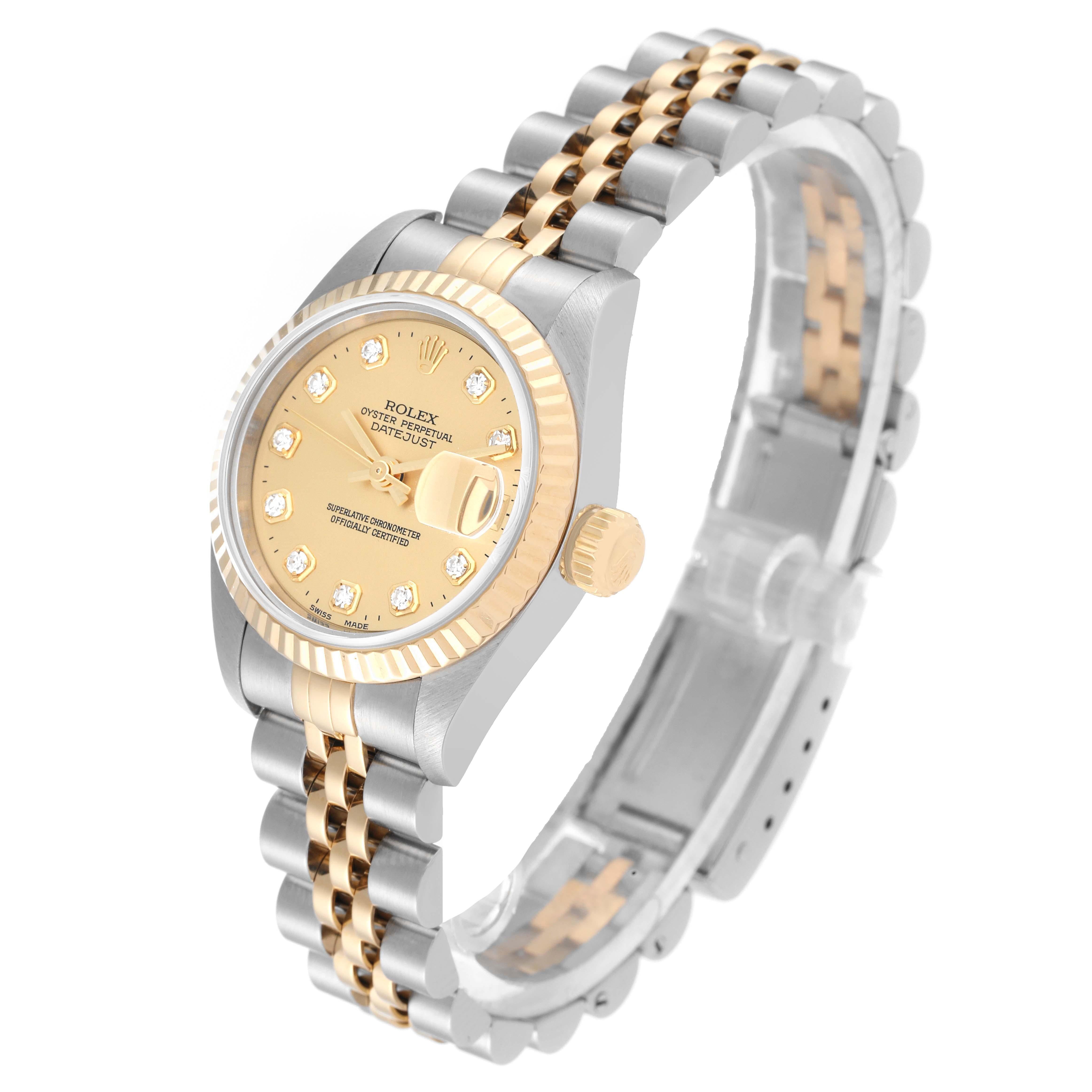 Women's Rolex Datejust Steel Yellow Gold Diamond Dial Ladies Watch 69173 For Sale