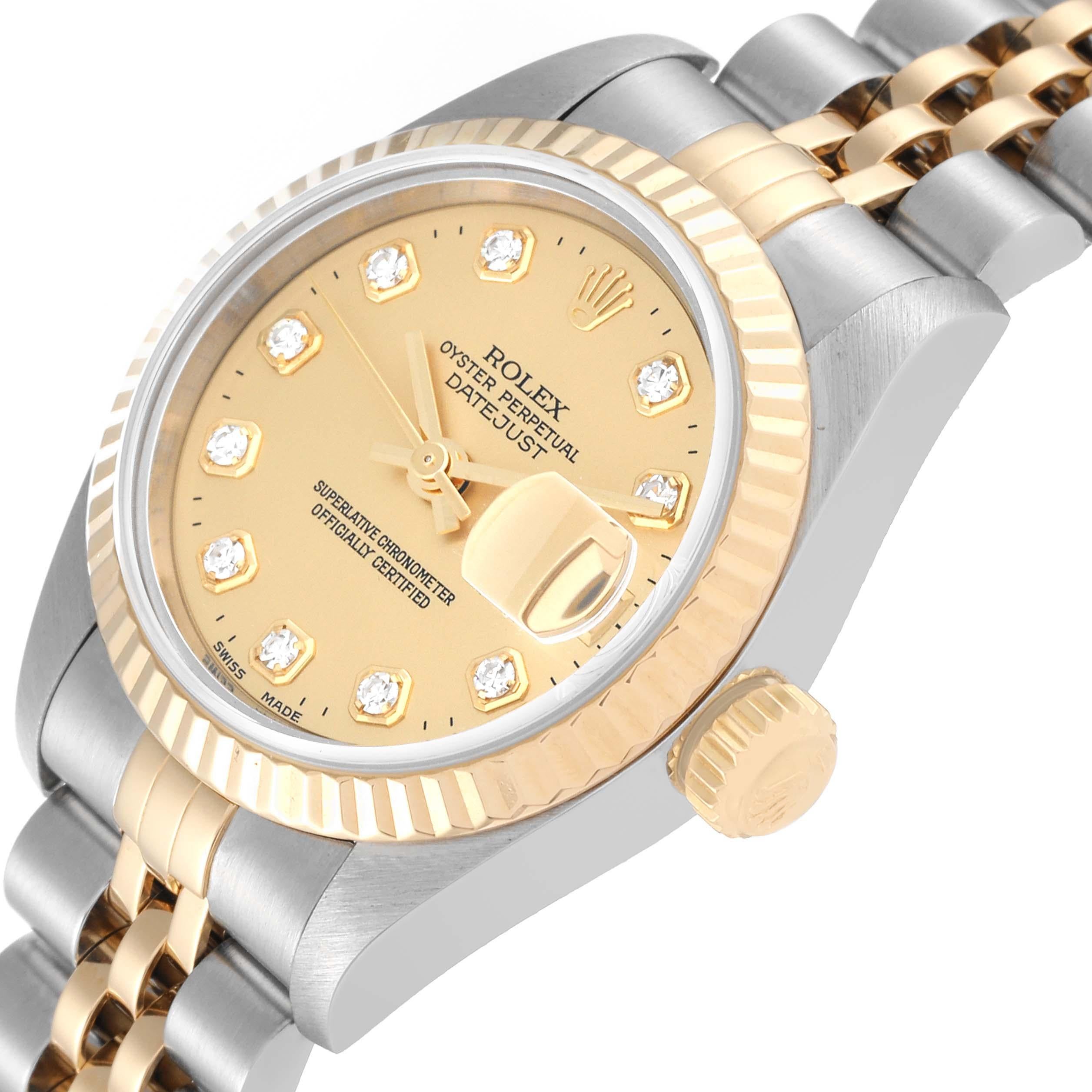 Rolex Datejust Steel Yellow Gold Diamond Dial Ladies Watch 69173 For Sale 1