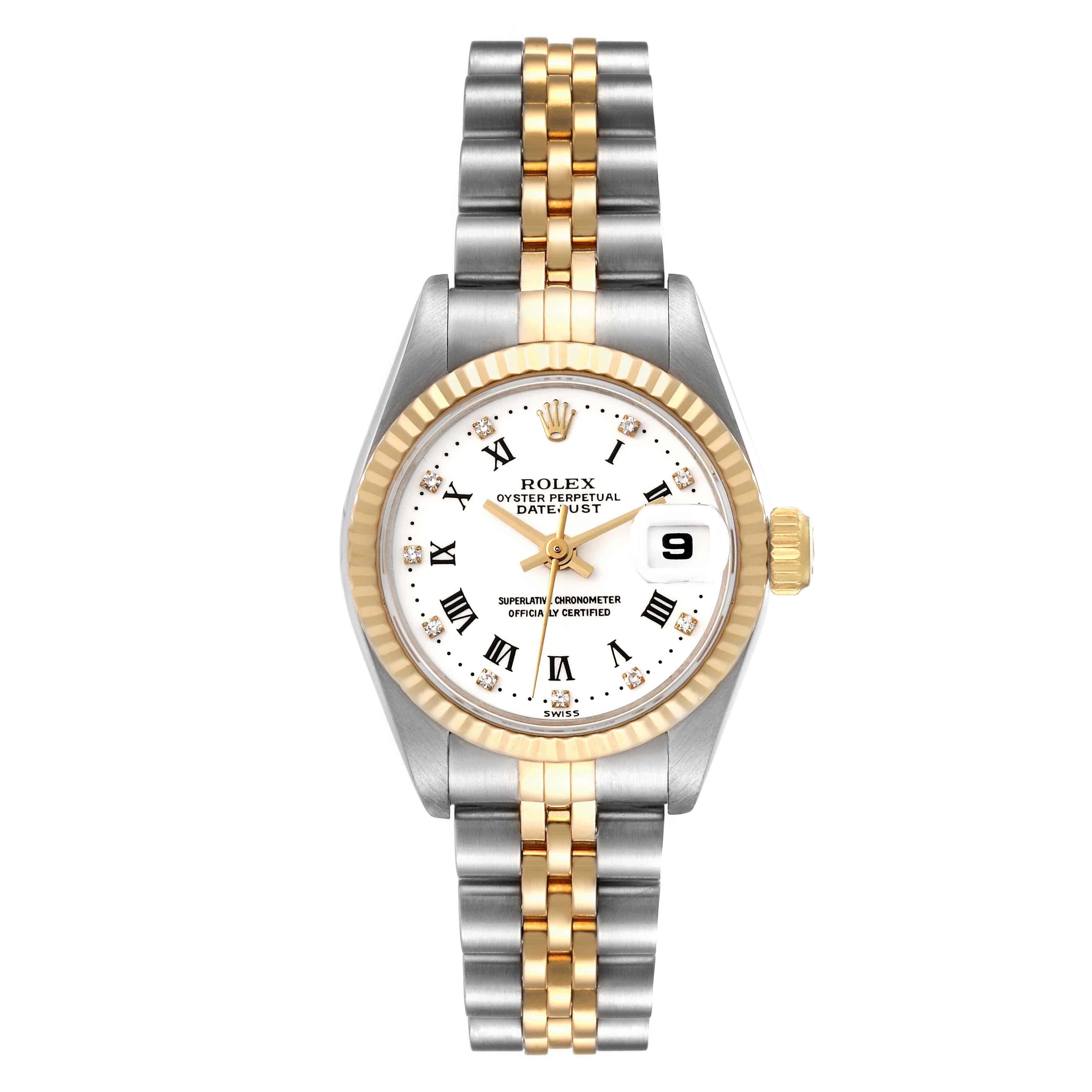 Rolex Montre Datejust en acier avec cadran en or jaune et diamants, pour femmes 69173 4