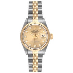 Rolex Datejust Steel Yellow Gold Diamond Dial Ladies Watch 69173