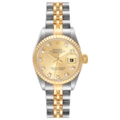 Rolex Datejust Steel Yellow Gold Diamond Dial Ladies Watch 69173