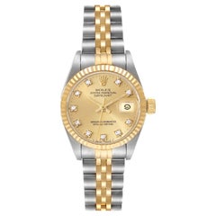 Rolex Datejust Steel Yellow Gold Diamond Dial Ladies Watch 69173