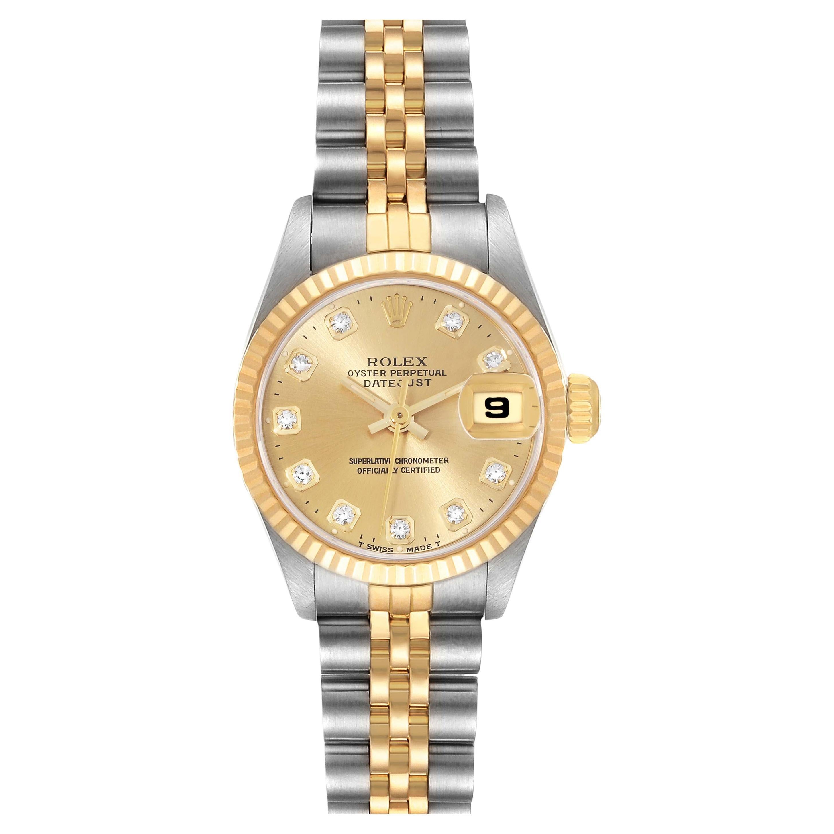 Rolex Datejust Steel Yellow Gold Diamond Dial Ladies Watch 69173 For ...
