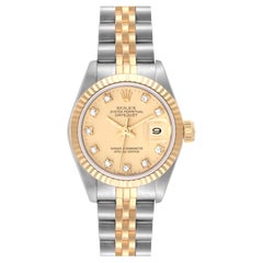 Vintage Rolex Datejust Steel Yellow Gold Diamond Dial Ladies Watch 69173