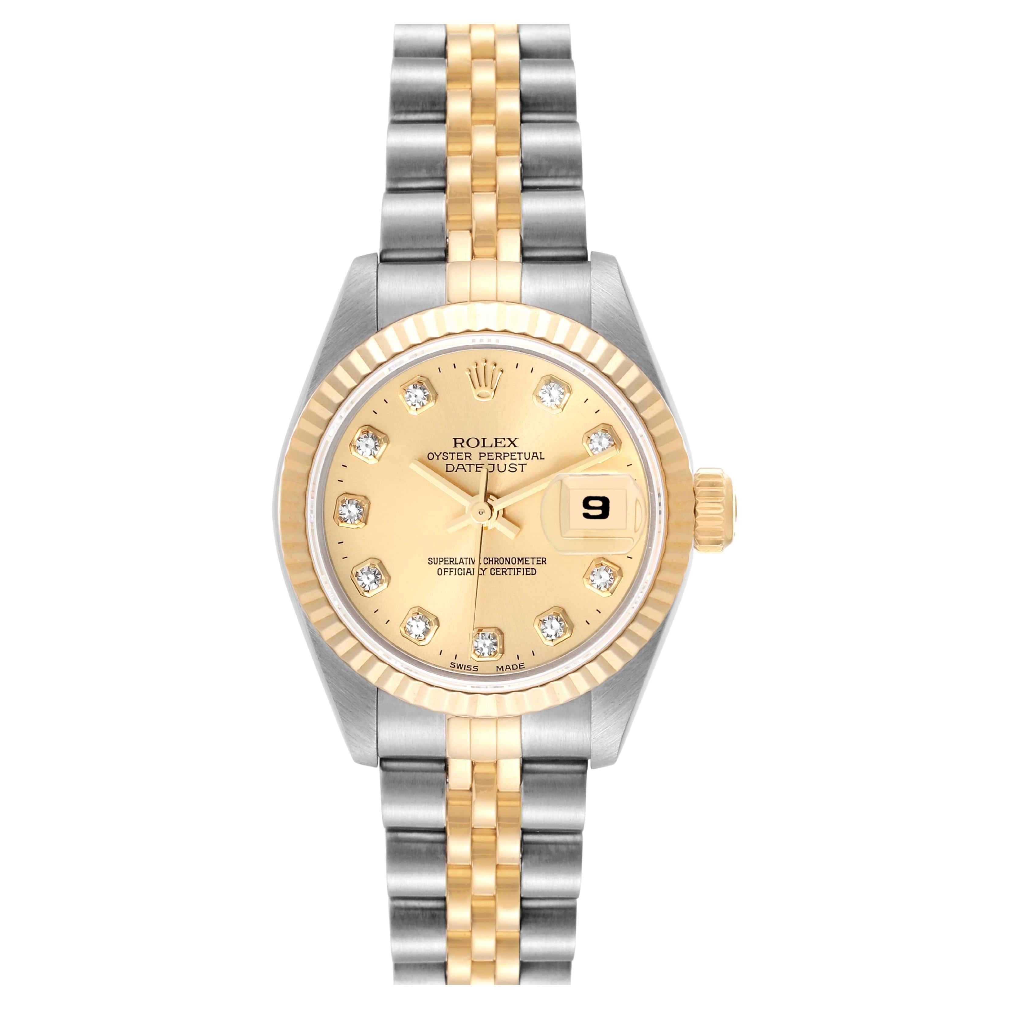 Rolex Montre Datejust en acier avec cadran en or jaune et diamants, pour femmes 69173