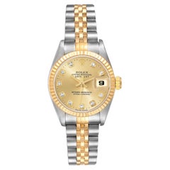Rolex Datejust Steel Yellow Gold Diamond Dial Ladies Watch 69173 Papers